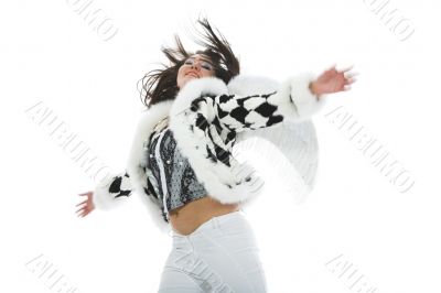 Beautiful brunette in fur jacket