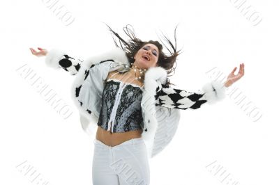 Beautiful brunette in fur jacket