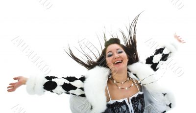 Beautiful brunette in fur jacket