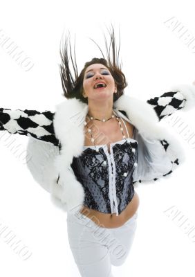 Beautiful brunette in fur jacket