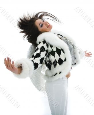 Beautiful brunette in fur jacket