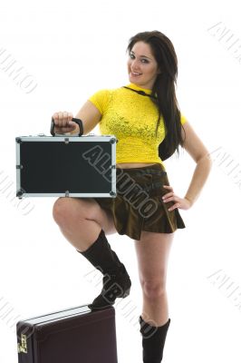 Beautiful brunette with valise