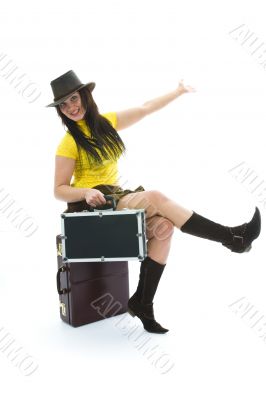 Beautiful brunette with valise