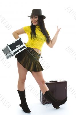 Beautiful brunette with valise
