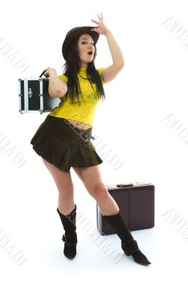 Beautiful brunette with valise