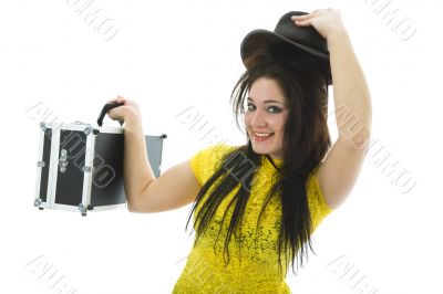 Beautiful brunette with valise