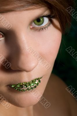 Beautiful woman with green lips