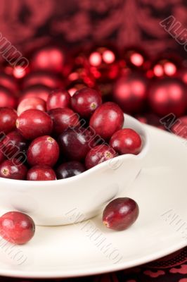 Cranberries on red