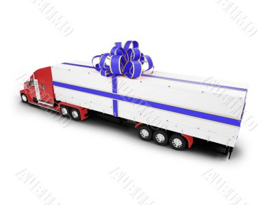 Present truck isolated red-blue back view