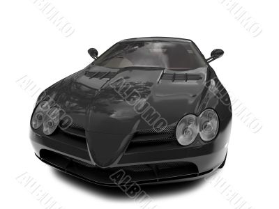 isolated black super car front view 01
