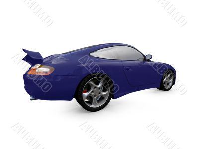 isolated blue super car back view