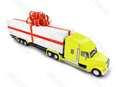 Present truck yellow isolated front view