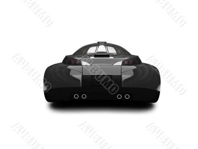 isolated black super car back view 02
