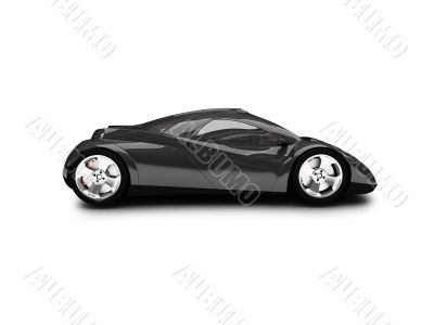 isolated black super car side view
