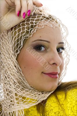 Beautiful blonde in yellow blouse