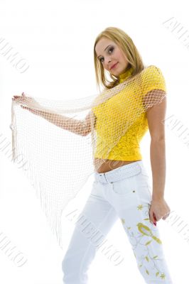 Beautiful blonde in yellow blouse