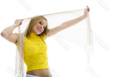 Beautiful blonde in yellow blouse