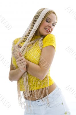 Beautiful blonde in yellow blouse