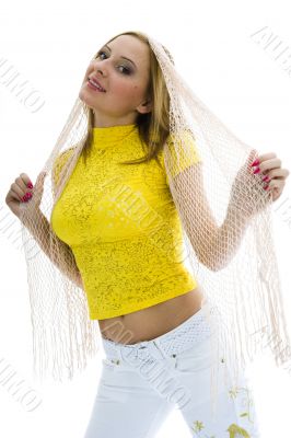 Beautiful blonde in yellow blouse