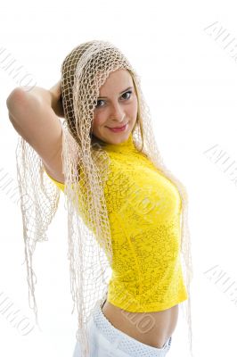 Beautiful blonde in yellow blouse