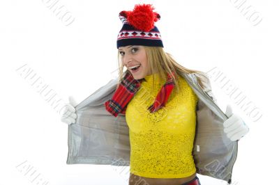 Beautiful blonde in yellow blouse