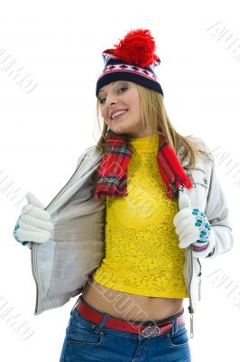 Beautiful blonde in yellow blouse