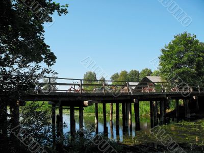 wooden bridge and bicycles