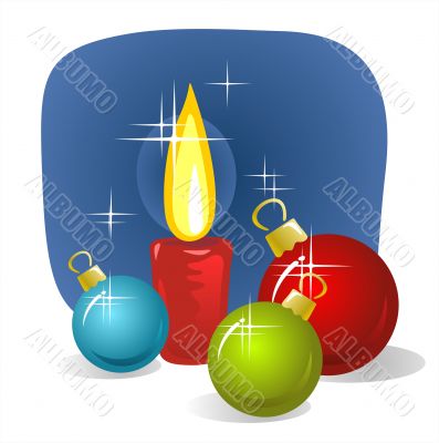 christmas balls and candle