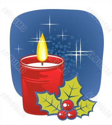 candle and holly berry