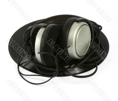 headphones and vinyl record
