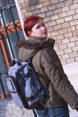 Redheaded girl student