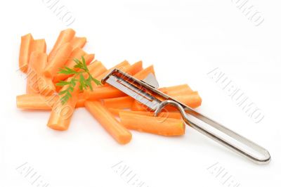 Carrots cut by slices and a knife