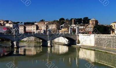 Old bridge and panorama of Rome