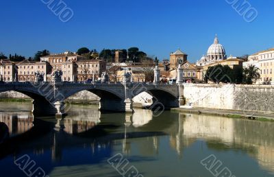 Panorama of Rome from Tiber river