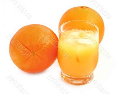 freshly squeezed orange juice and two pieces of fruit
