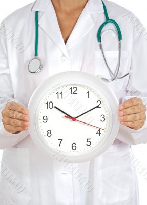 Doctor showing clock