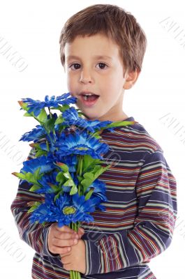 adorable boy with flowers