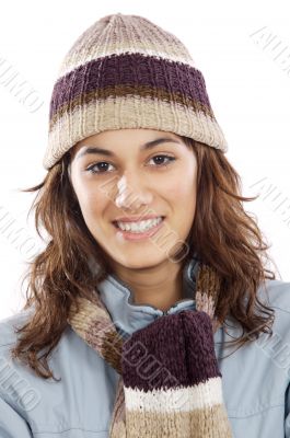 attractive lady sheltered for the winter