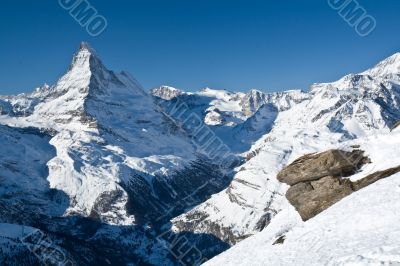 Winter mountain scenery. Matterhorn.
