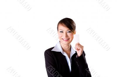 friendly smile with a card