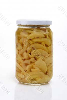 Sliced mushrooms in liquid