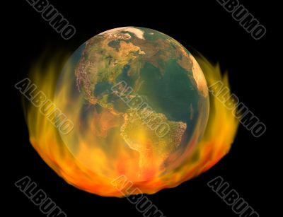 Burning earth, isolated on black