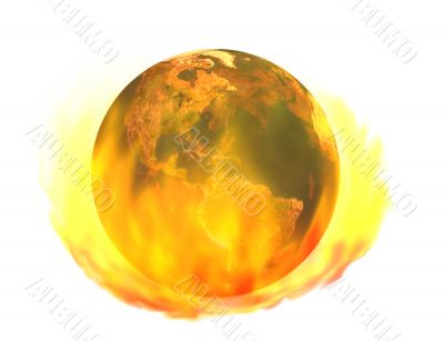 Burning earth, isolated on white