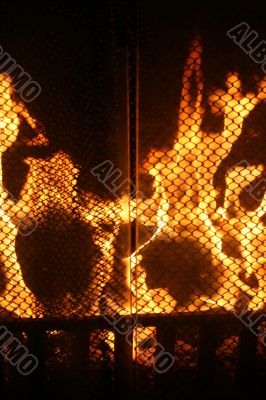 Fireplace with fender and life fire inside