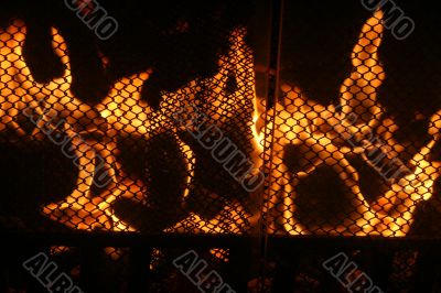 Fireplace with fender and life fire inside