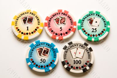 Colored pocker chips.