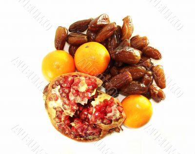 pomegranate. tangerines. dates