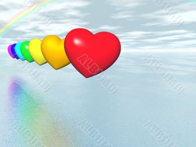 hearts, rainbow and sky