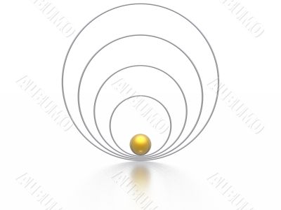 gold sphere and silver rings