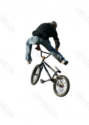 Jump on a bicycle.